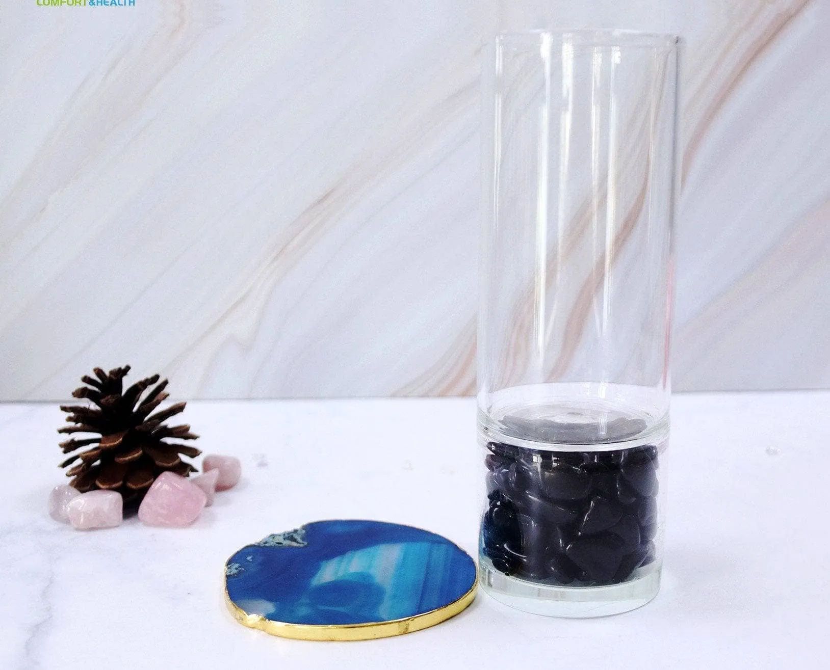 Natural Chalcedony Luxury Agate Round Coasters - Black Diamonds New York