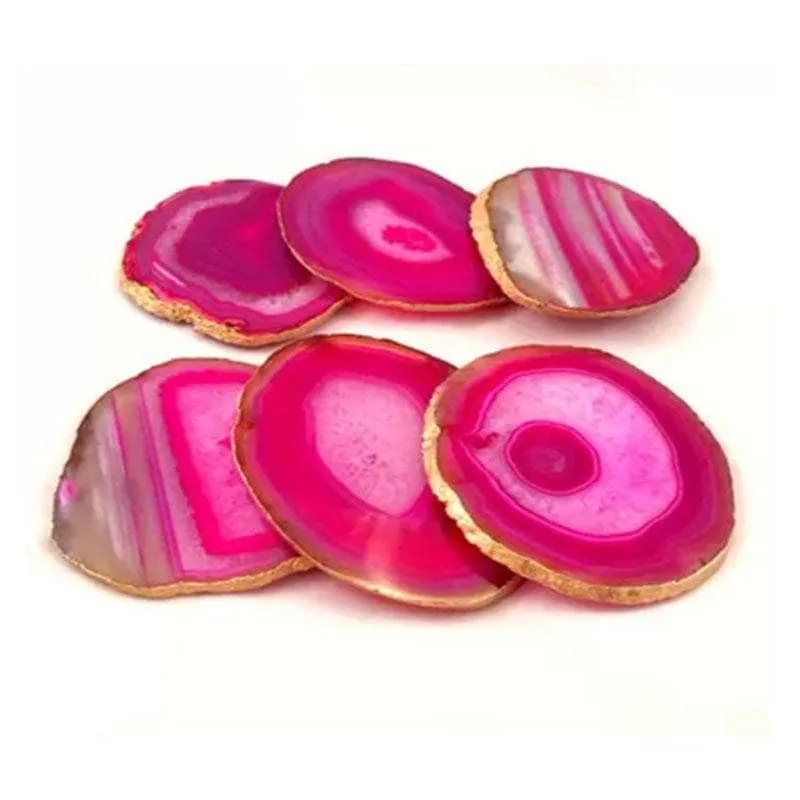 Natural Chalcedony Luxury Agate Round Coasters - Black Diamonds New York