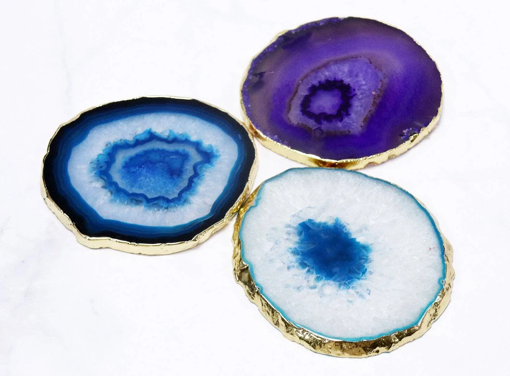 Natural Chalcedony Luxury Agate Round Coasters - Black Diamonds New York