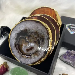 Natural Jasper Luxury Agate Round Coasters - Black Diamonds New York