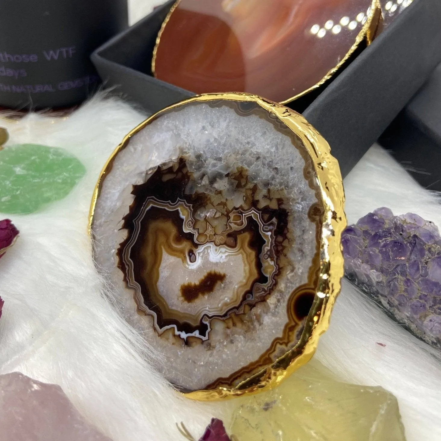 Natural Jasper Luxury Agate Round Coasters - Black Diamonds New York
