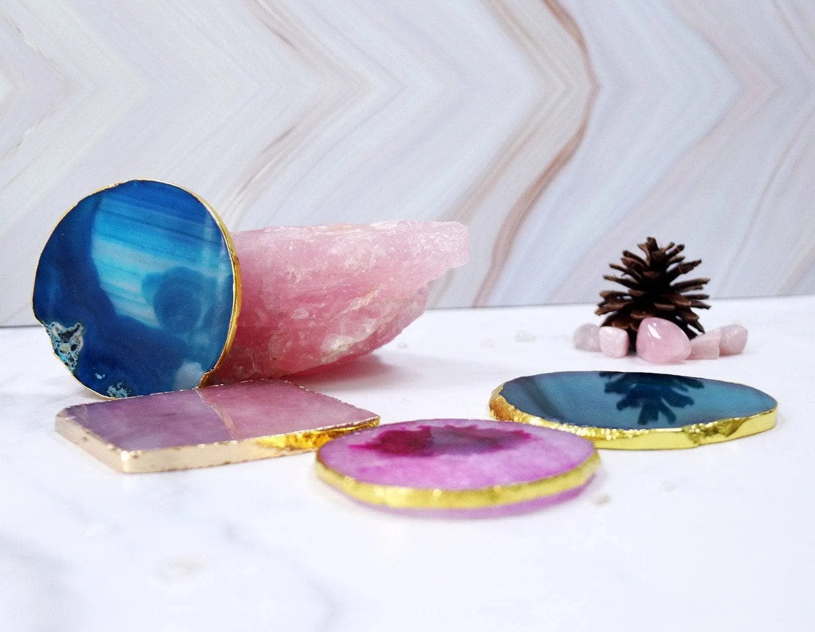 Natural Jasper Luxury Agate Round Coasters - Black Diamonds New York