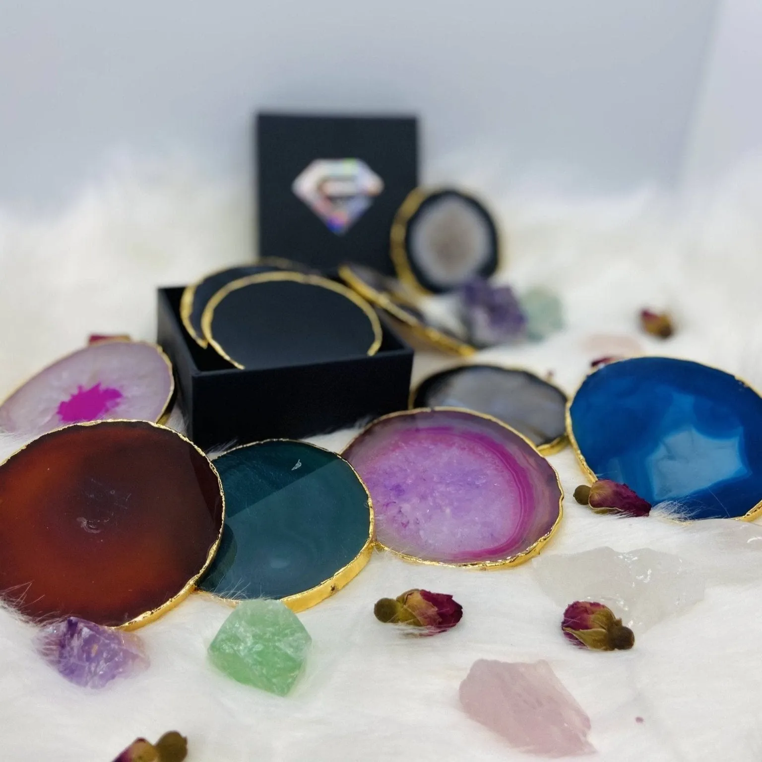 Natural Jasper Luxury Agate Round Coasters - Black Diamonds New York
