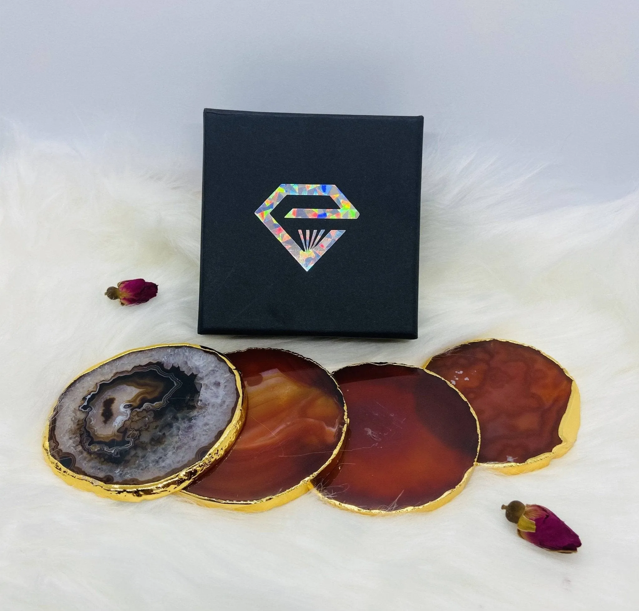 Natural Jasper Luxury Agate Round Coasters - Black Diamonds New York