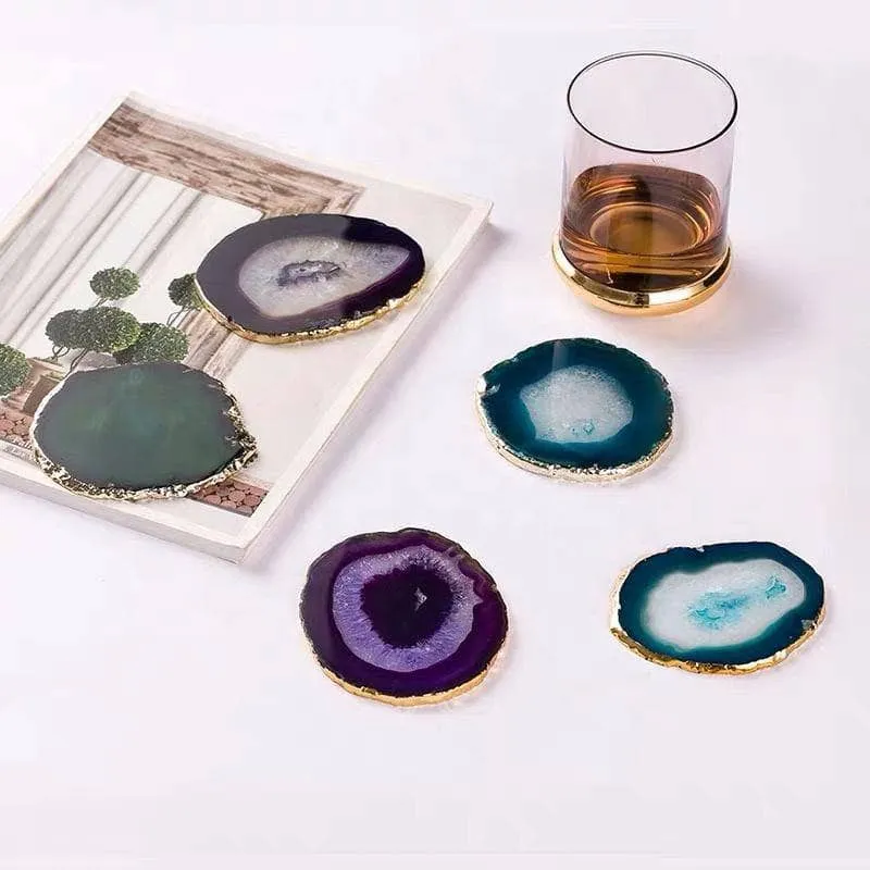 Natural Milky Quartz Luxury Agate Round Coasters - Black Diamonds New York