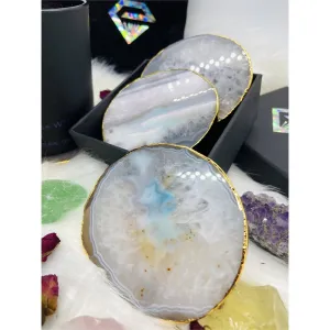 Natural Milky Quartz Luxury Agate Round Coasters - Black Diamonds New York