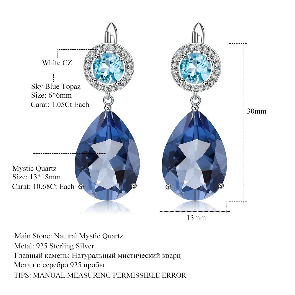 Natural Mystic Quartz Topaz Drop Earrings 925 Sterling Silver