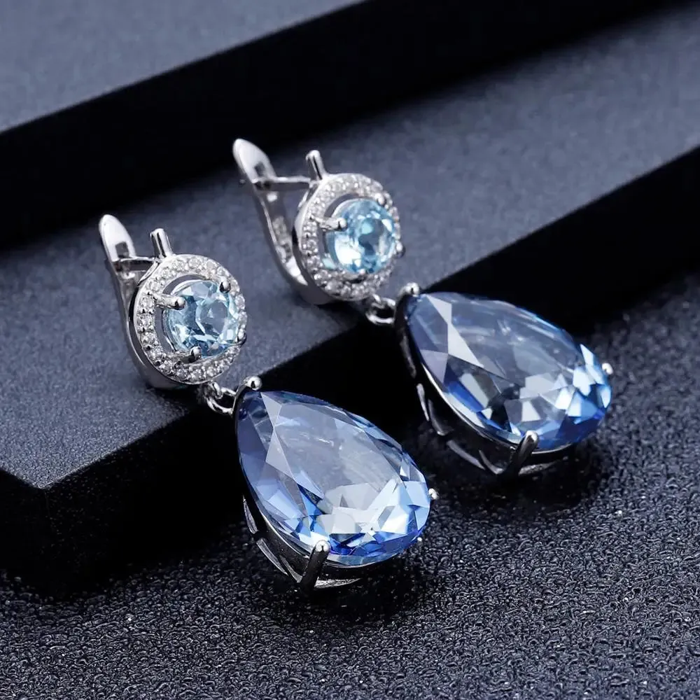 Natural Mystic Quartz Topaz Drop Earrings 925 Sterling Silver