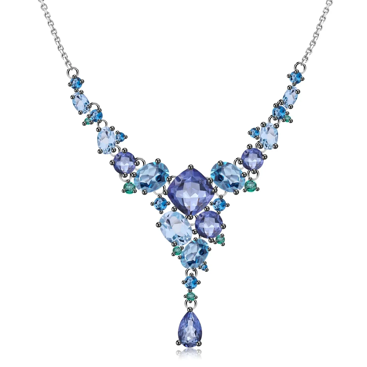 Natural Mystic Quartz Topaz Necklace 925 Sterling Silver Handmade Modern Irregular Necklace
