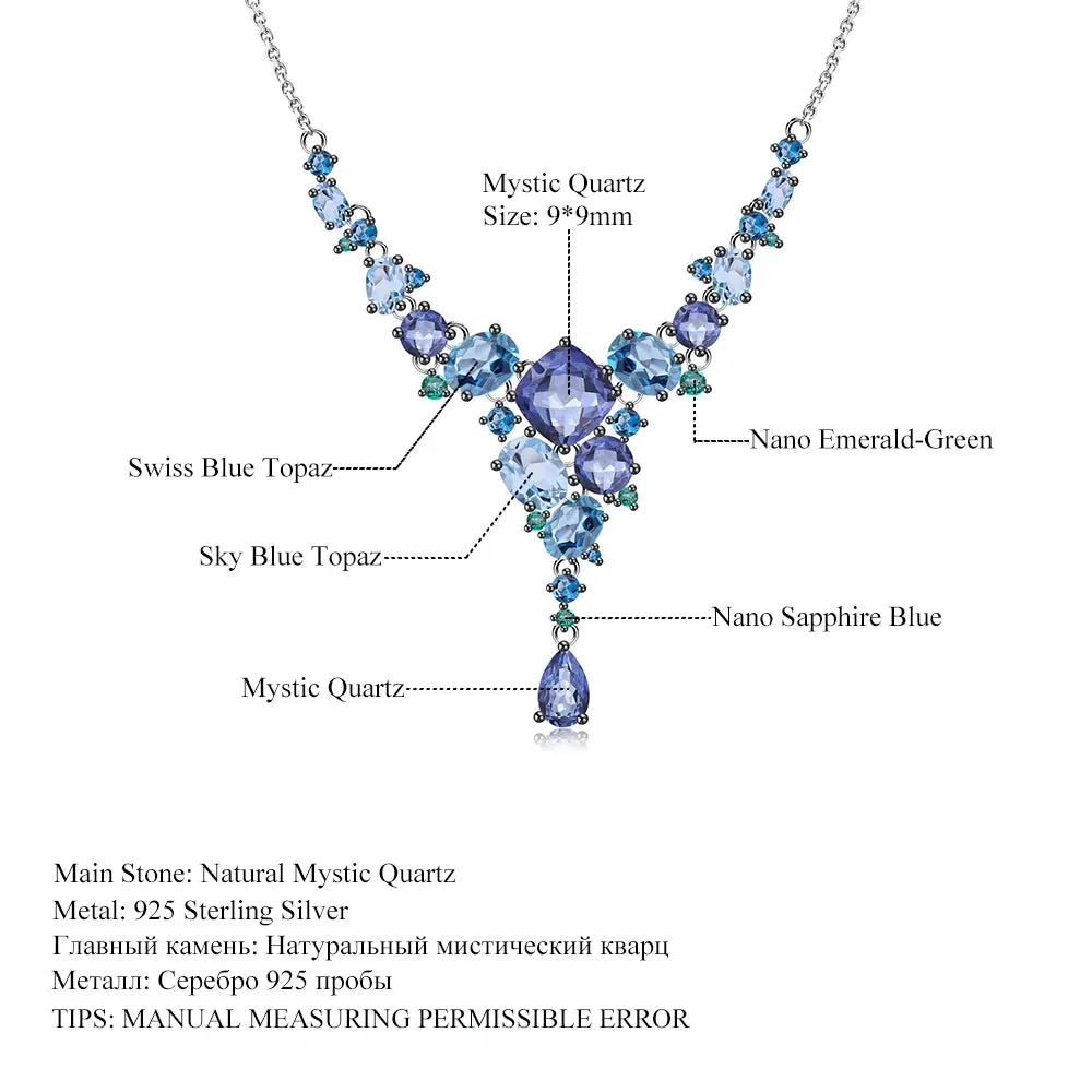 Natural Mystic Quartz Topaz Necklace 925 Sterling Silver Handmade Modern Irregular Necklace