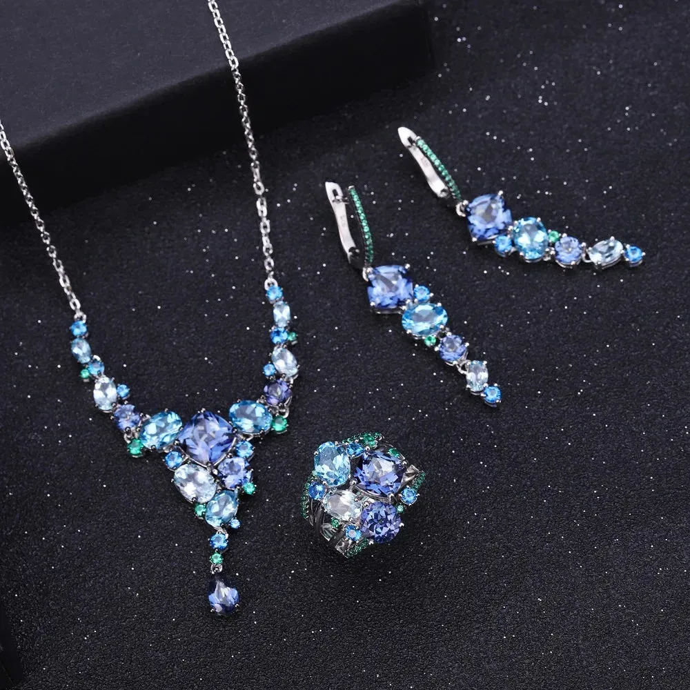 Natural Mystic Quartz Topaz Necklace 925 Sterling Silver Handmade Modern Irregular Necklace