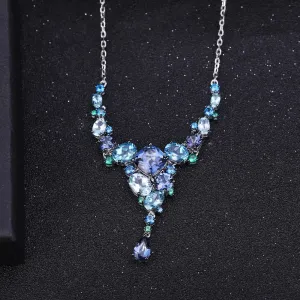 Natural Mystic Quartz Topaz Necklace 925 Sterling Silver Handmade Modern Irregular Necklace
