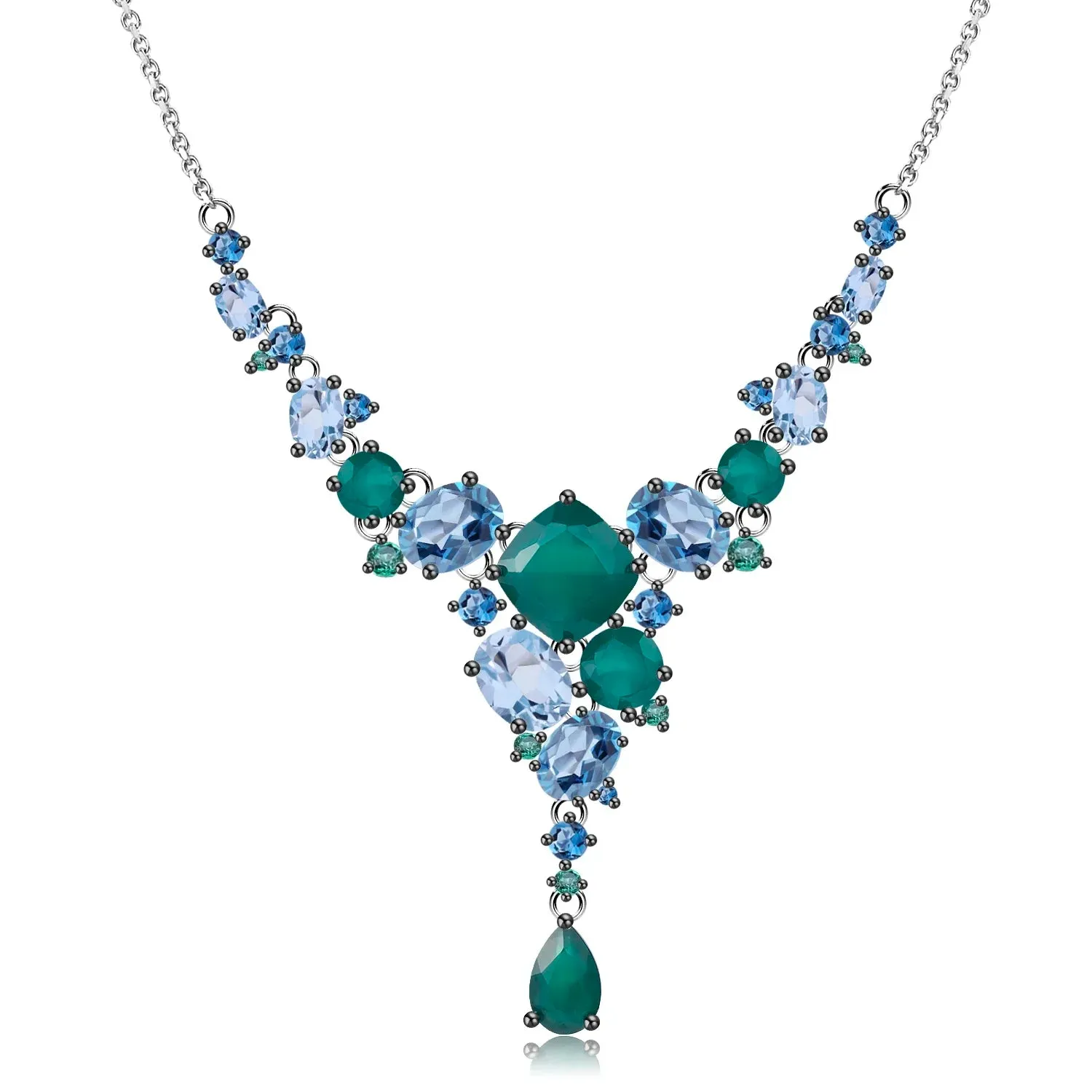 Natural Mystic Quartz Topaz Necklace 925 Sterling Silver Handmade Modern Irregular Necklace