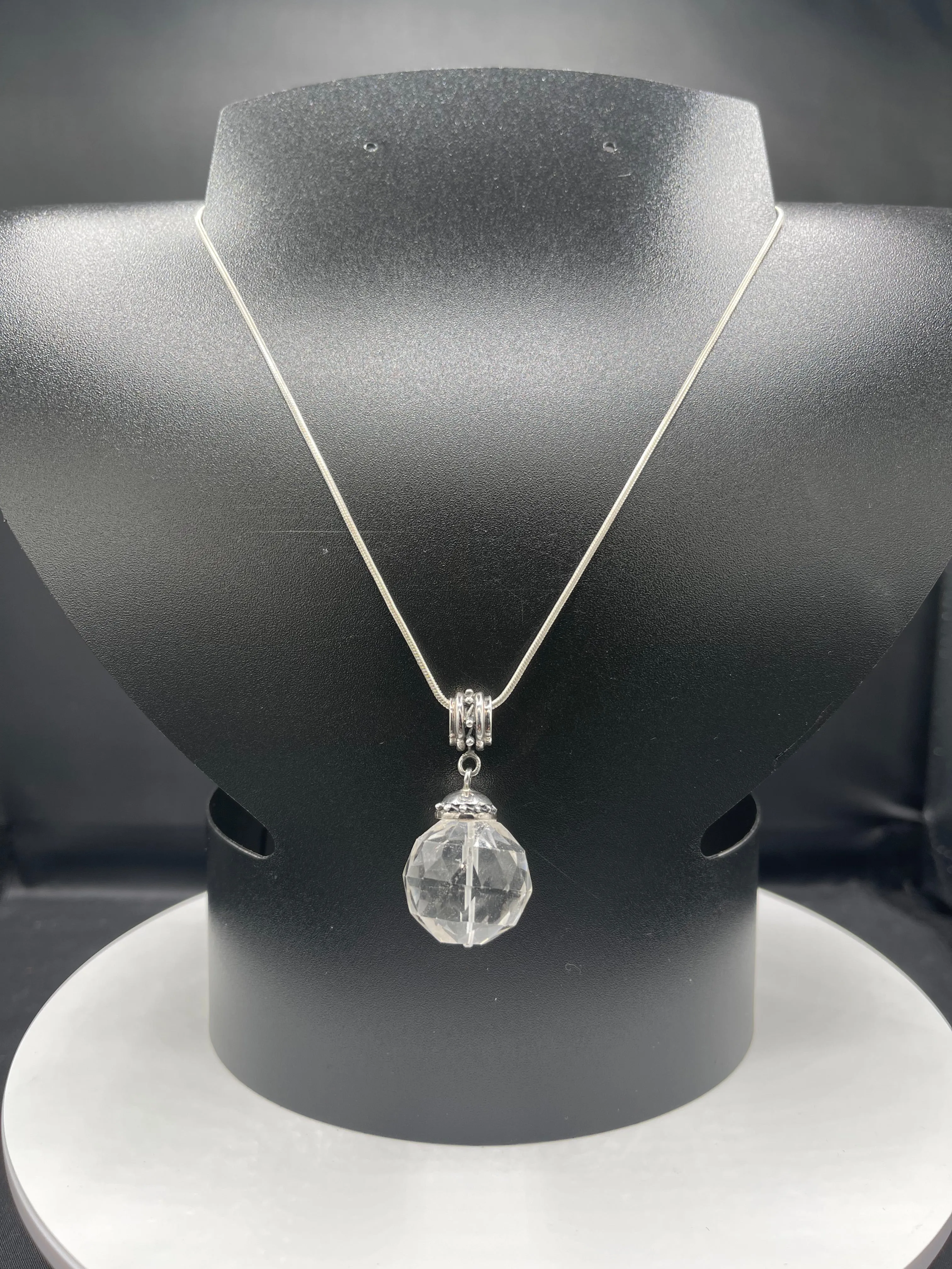 Natural Quartz Crystal Bali Style Sterling Silver Pendant & Sterling Silver Chain (19.75 inches)