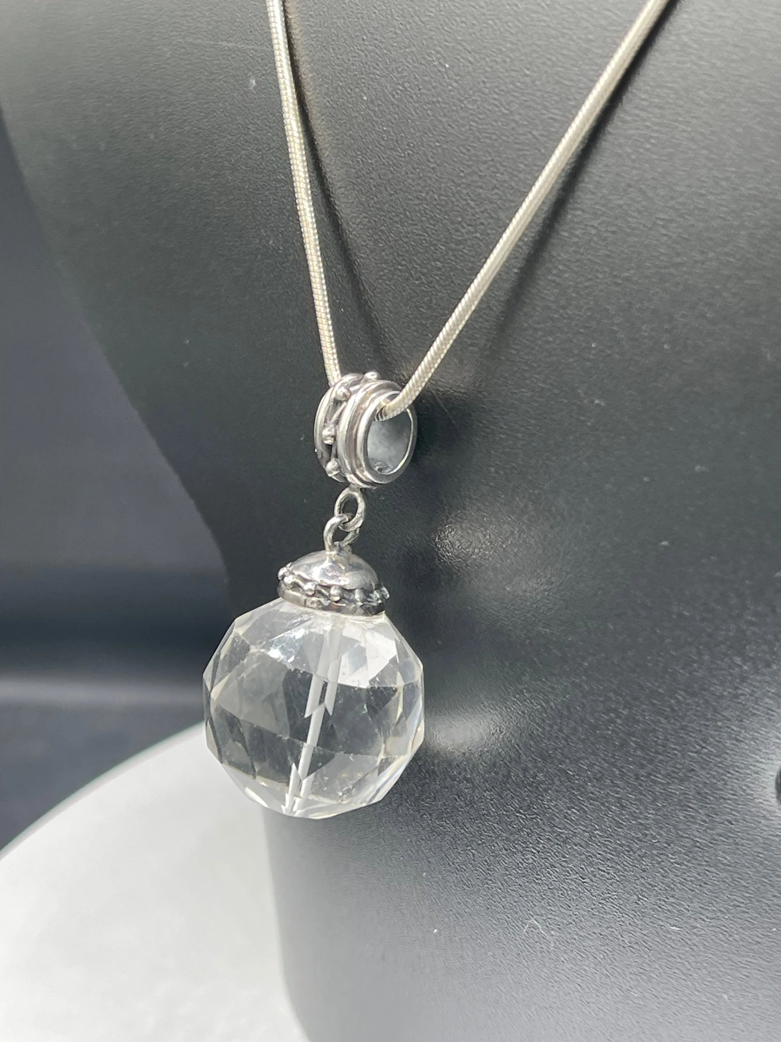 Natural Quartz Crystal Bali Style Sterling Silver Pendant & Sterling Silver Chain (19.75 inches)