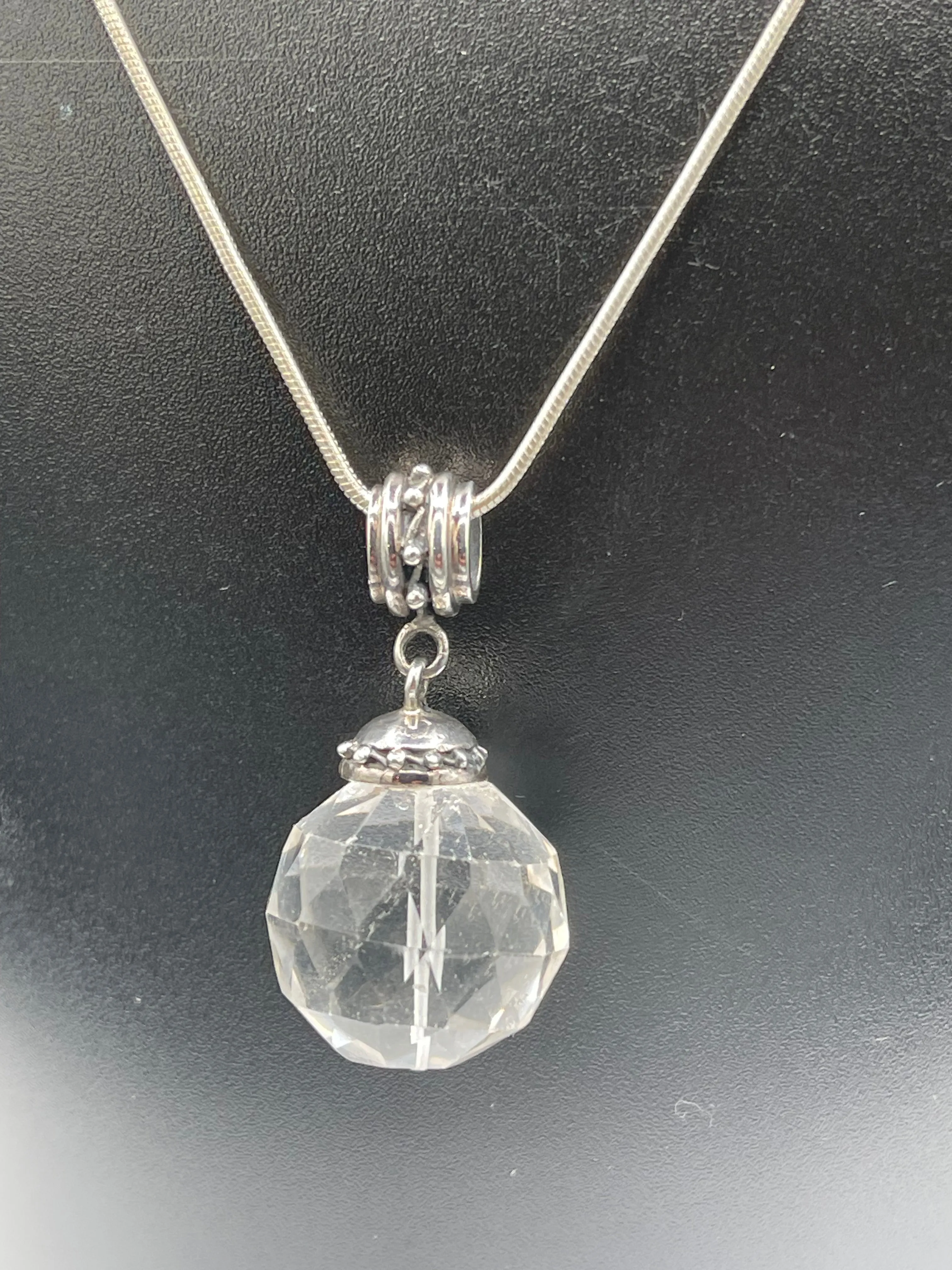 Natural Quartz Crystal Bali Style Sterling Silver Pendant & Sterling Silver Chain (19.75 inches)
