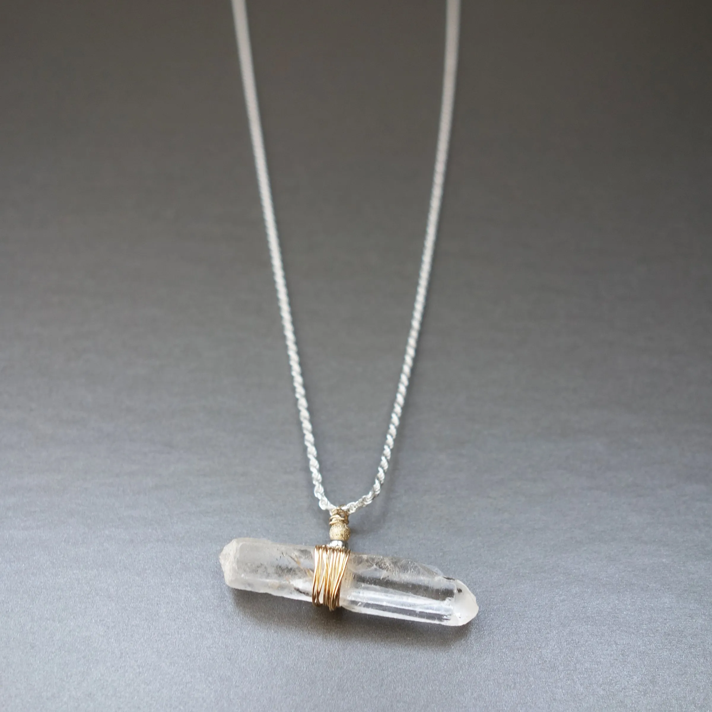 Natural Quartz Crystal wire wrapped in Gold