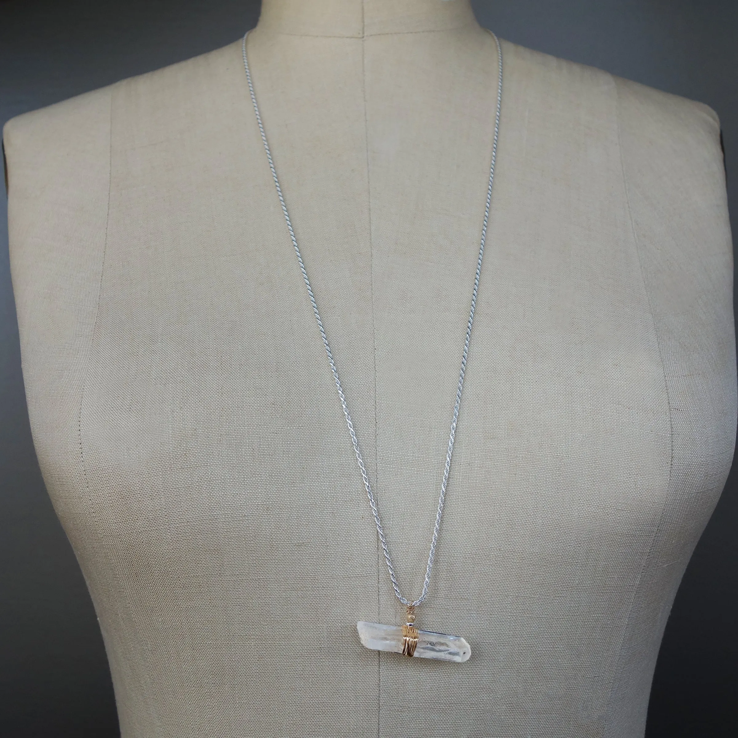 Natural Quartz Crystal wire wrapped in Gold