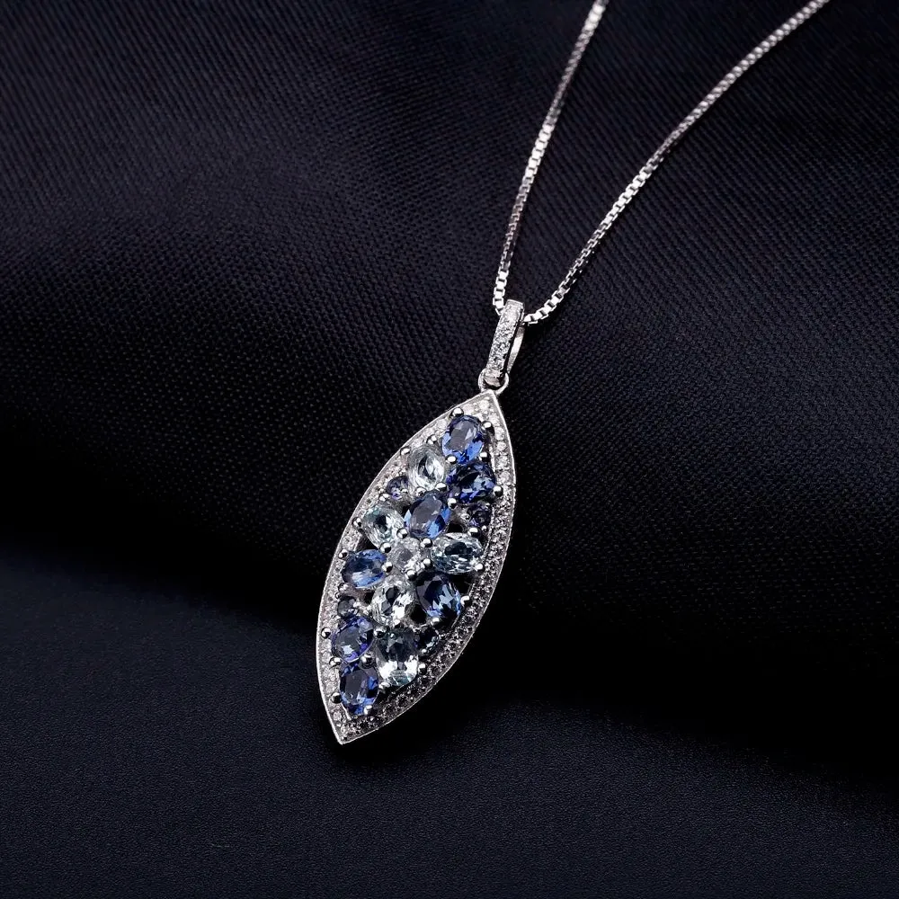 Natural Sky Blue Topaz Iolite Blue Mystic Quartz Necklace & Pendant – 925 Sterling Silver Fine Jewelry