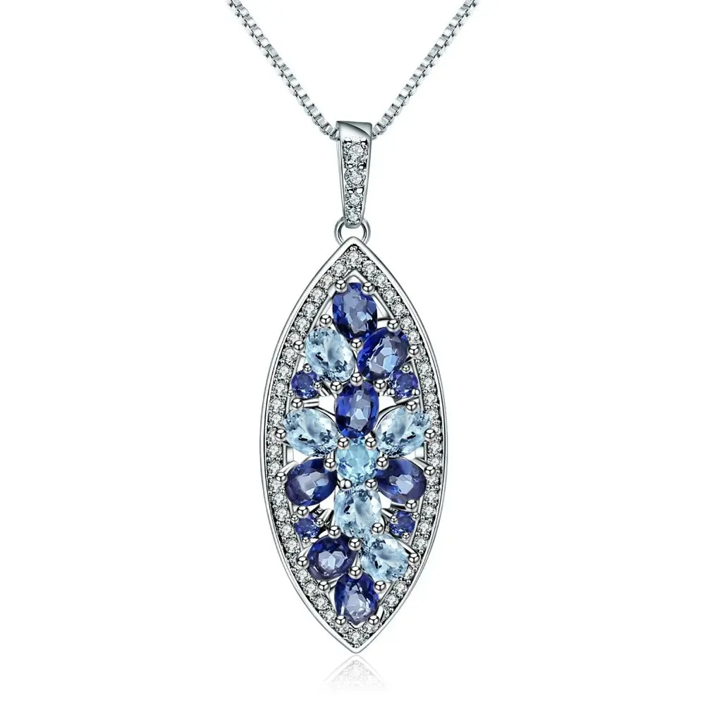 Natural Sky Blue Topaz Iolite Blue Mystic Quartz Necklace & Pendant – 925 Sterling Silver Fine Jewelry