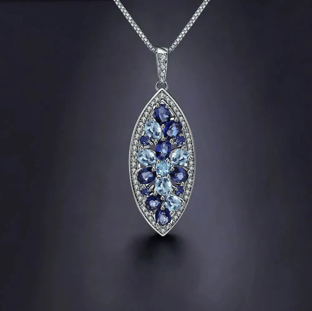 Natural Sky Blue Topaz Iolite Blue Mystic Quartz Necklace & Pendant – 925 Sterling Silver Fine Jewelry