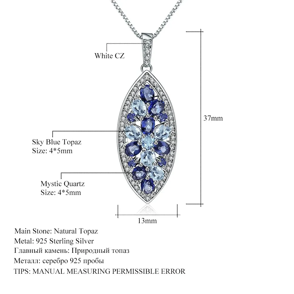 Natural Sky Blue Topaz Iolite Blue Mystic Quartz Necklace & Pendant – 925 Sterling Silver Fine Jewelry