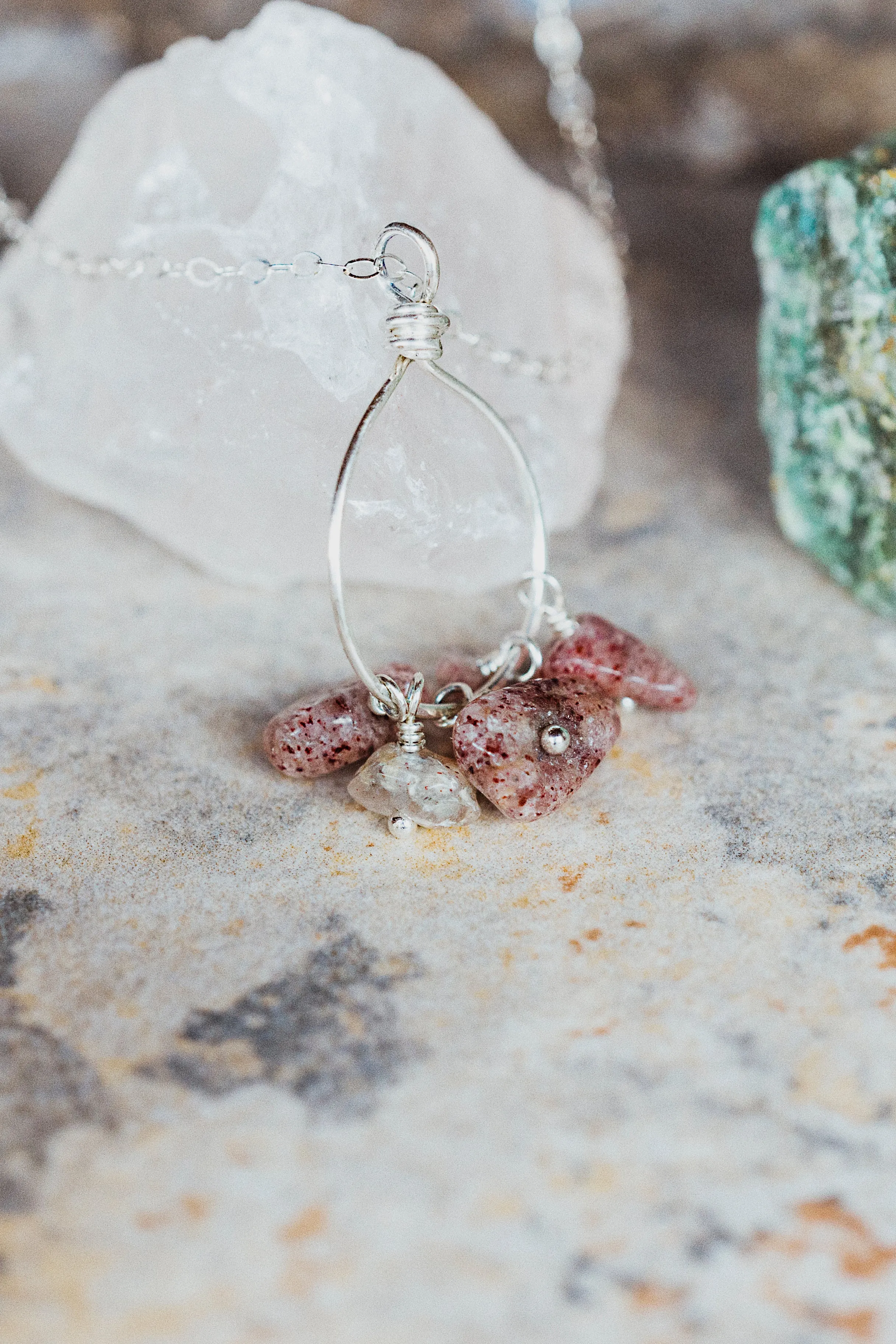 Natural Strawberry Quartz Sterling Silver Pendant Necklace