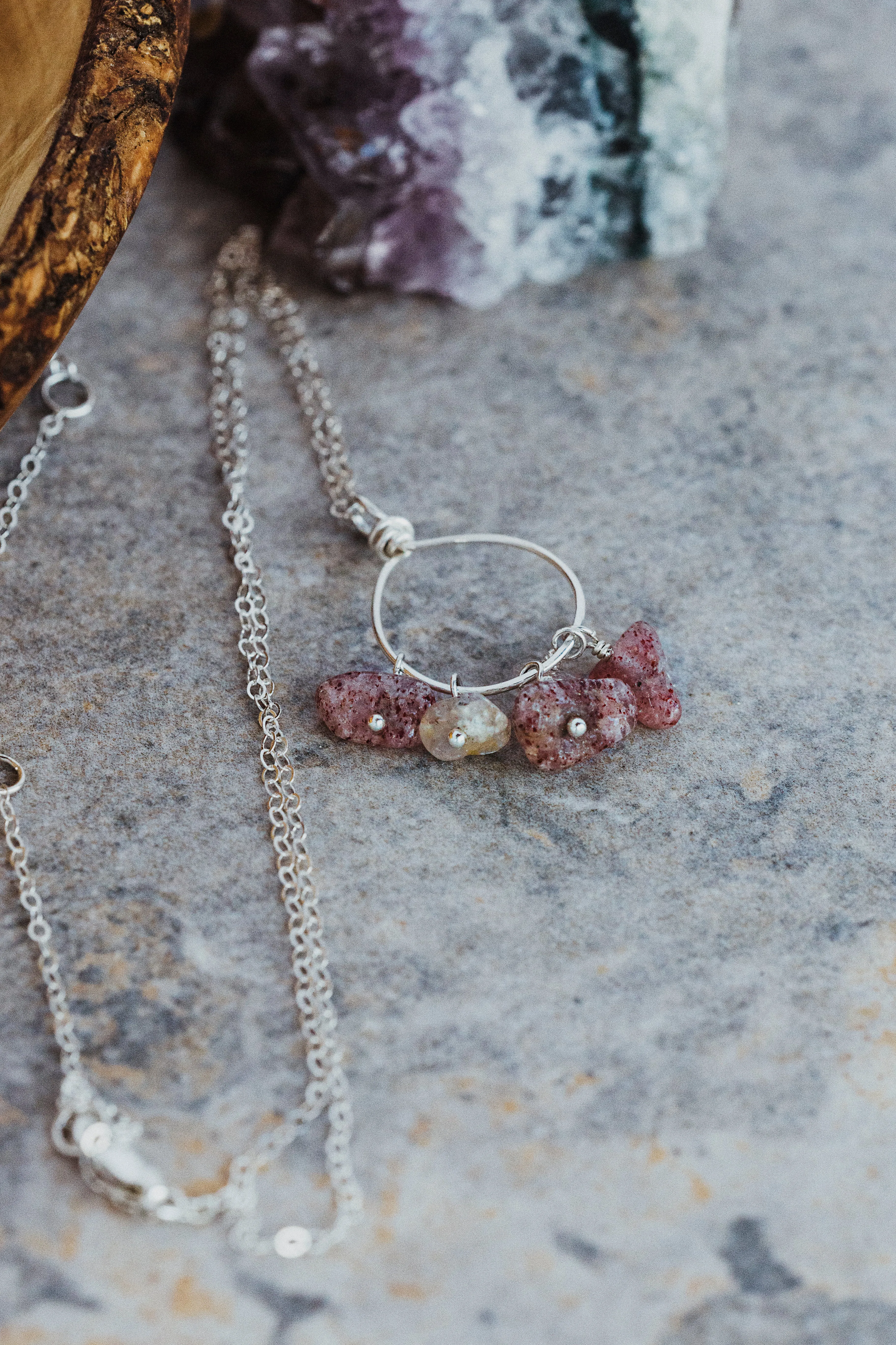 Natural Strawberry Quartz Sterling Silver Pendant Necklace