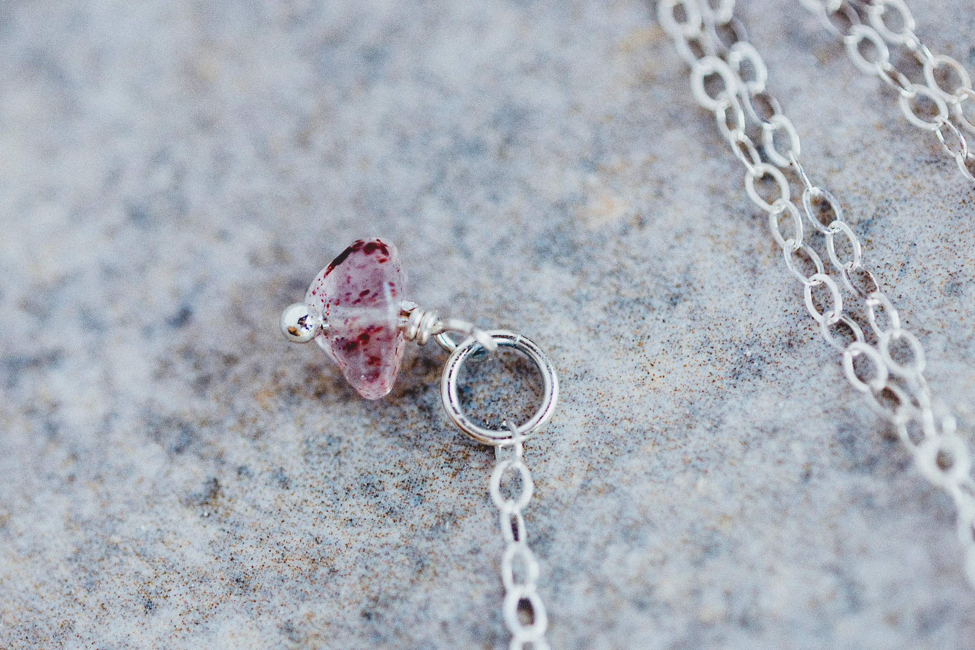 Natural Strawberry Quartz Sterling Silver Pendant Necklace
