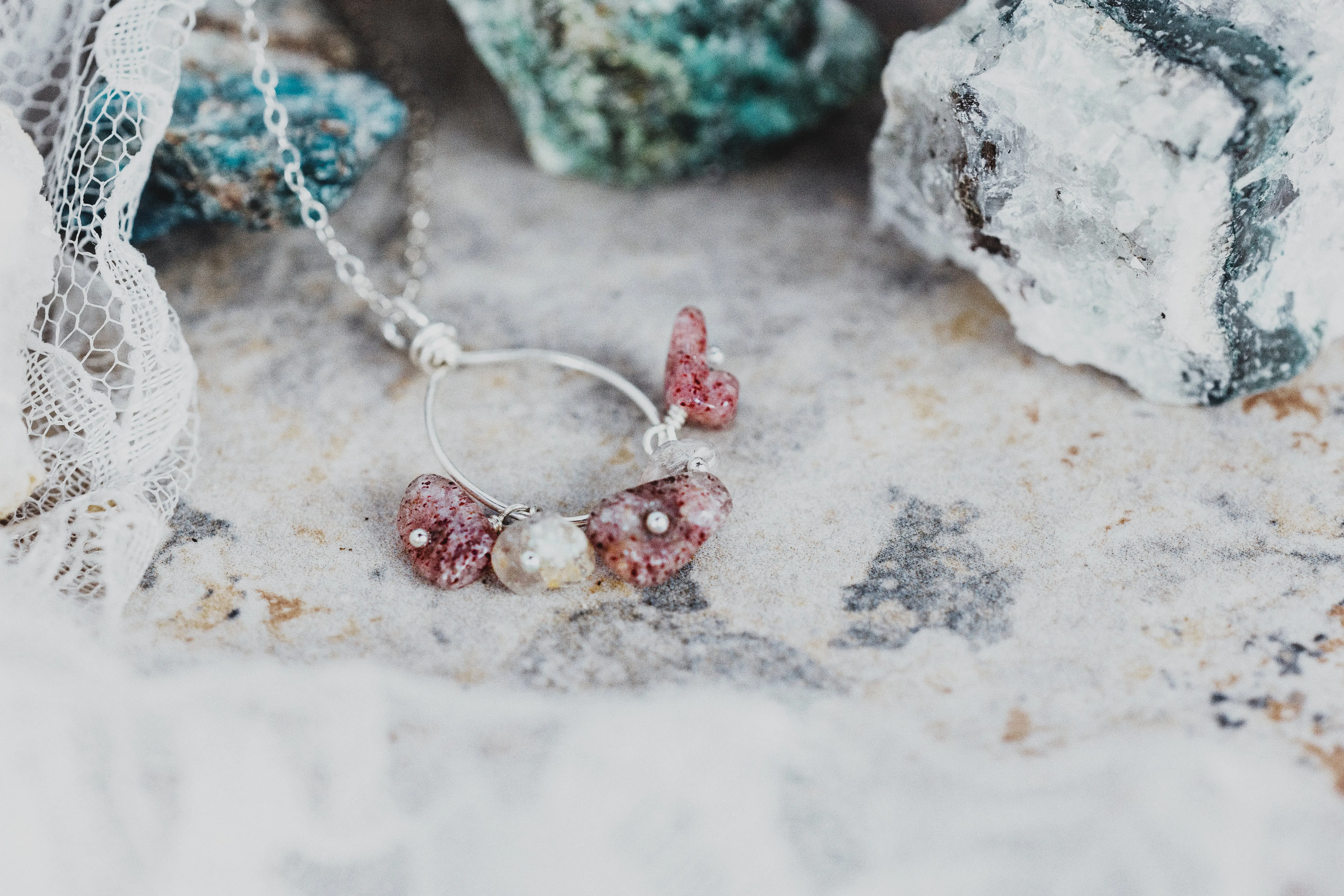 Natural Strawberry Quartz Sterling Silver Pendant Necklace