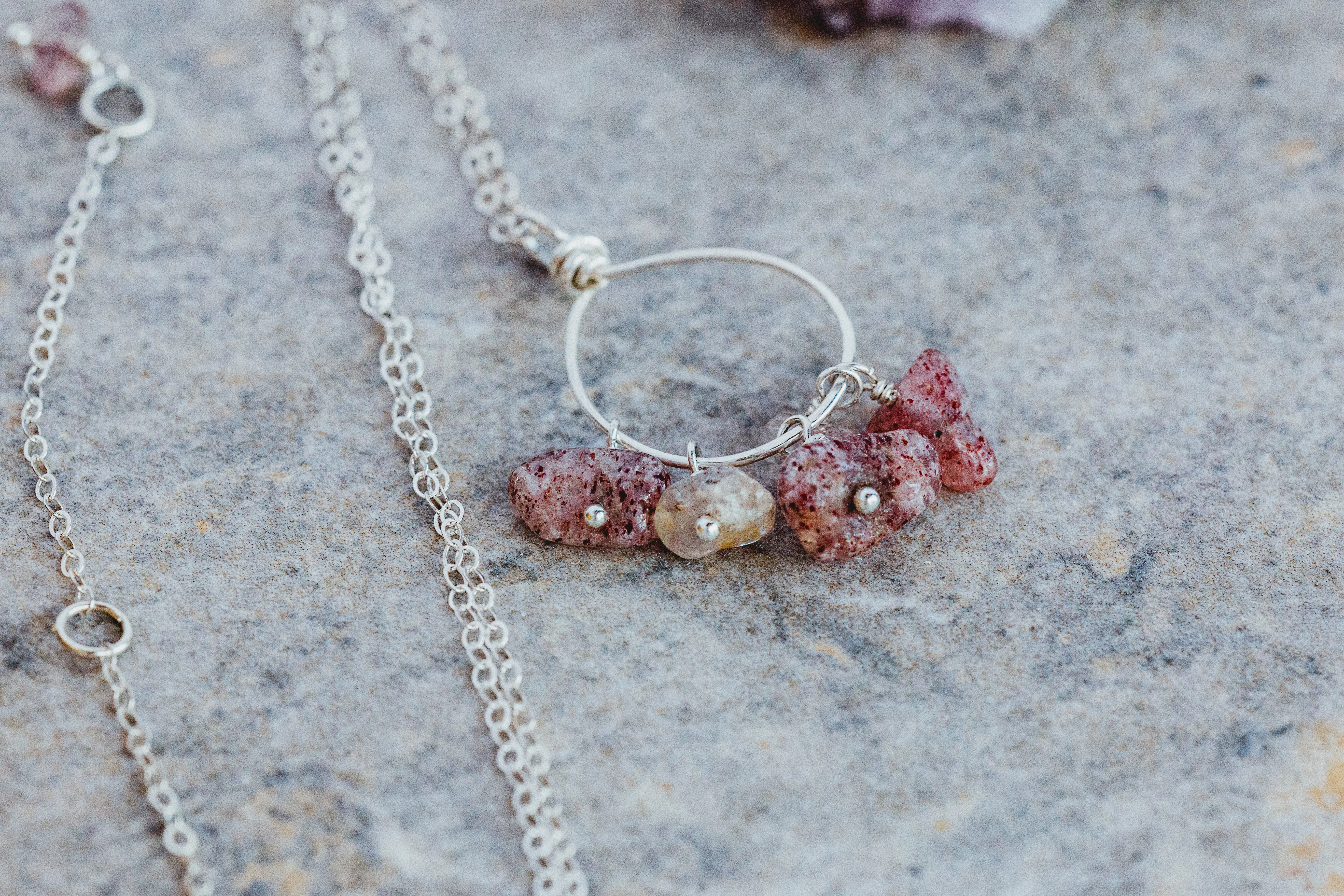 Natural Strawberry Quartz Sterling Silver Pendant Necklace