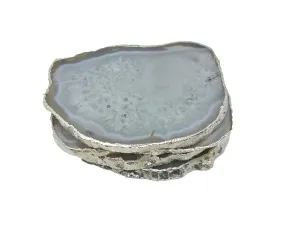 Natural White Agate Gnarled Coasters with Silver Trim, Set of 4