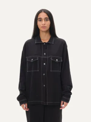 Naushad Ali   I   Chalkline shirt Signature Spring Summer 2025 Black Crushed cotton NA SS24 W36T