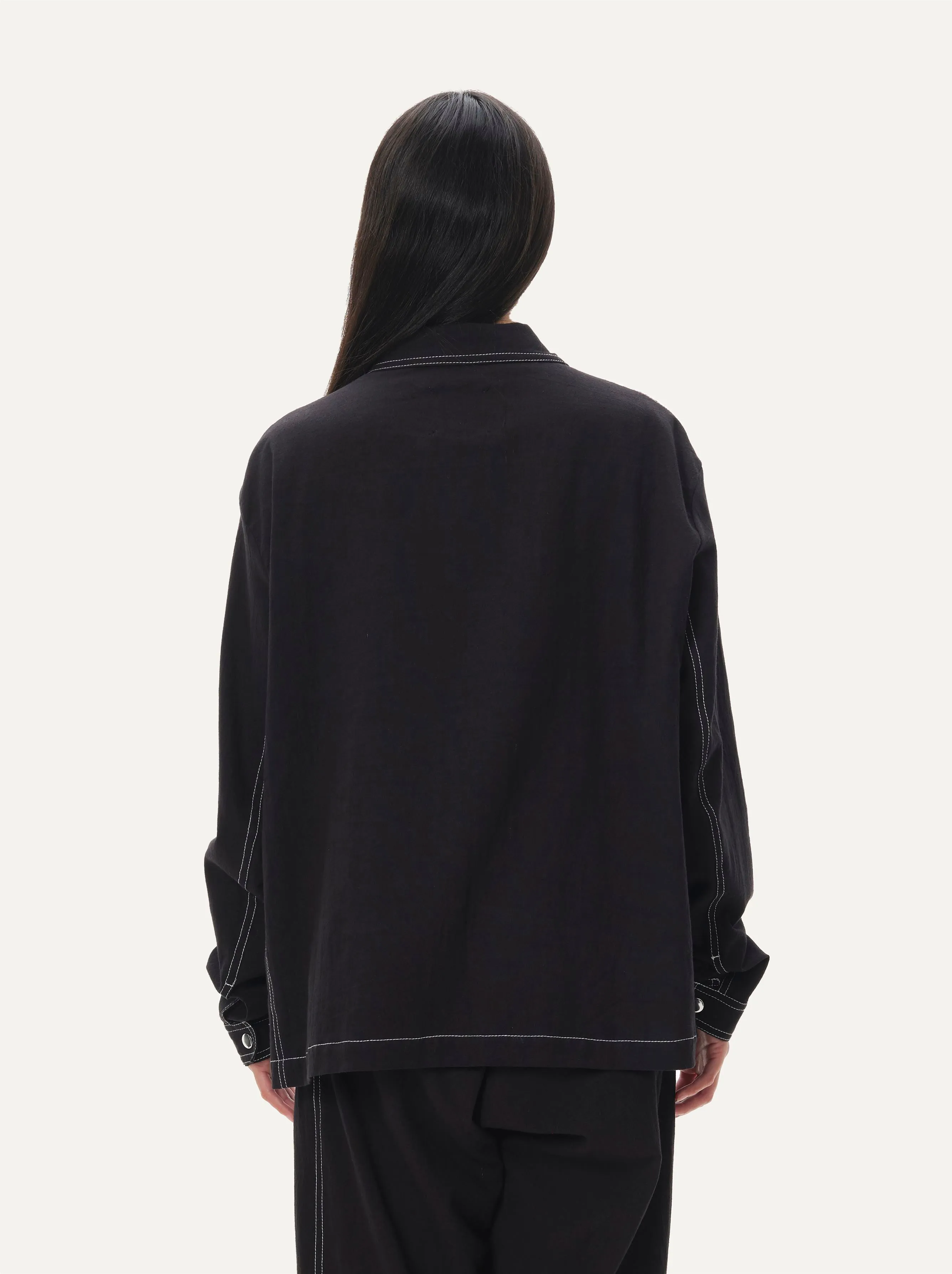 Naushad Ali   I   Chalkline shirt Signature Spring Summer 2025 Black Crushed cotton NA SS24 W36T