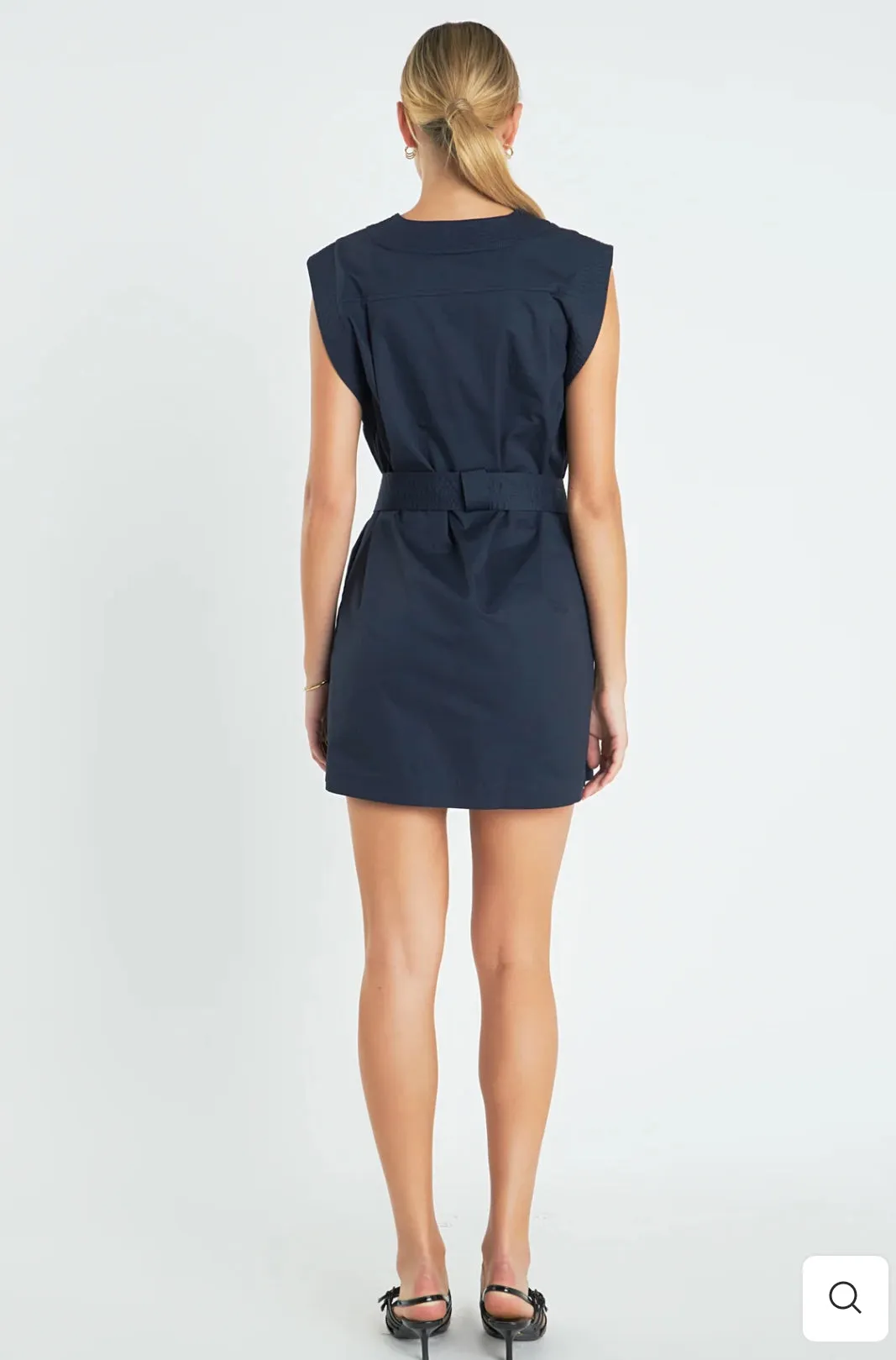 Navy Stitch Detailed Mini Dress