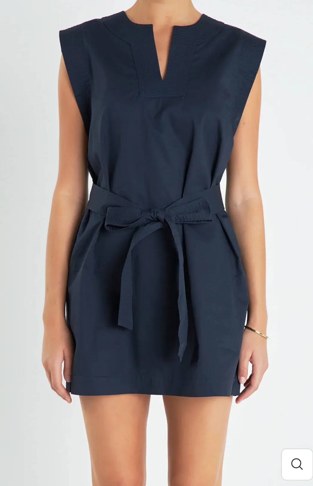 Navy Stitch Detailed Mini Dress