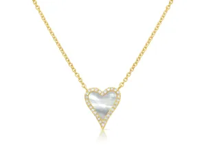 Necklace 14kt Gold Mother of Pearl Heart and Diamond