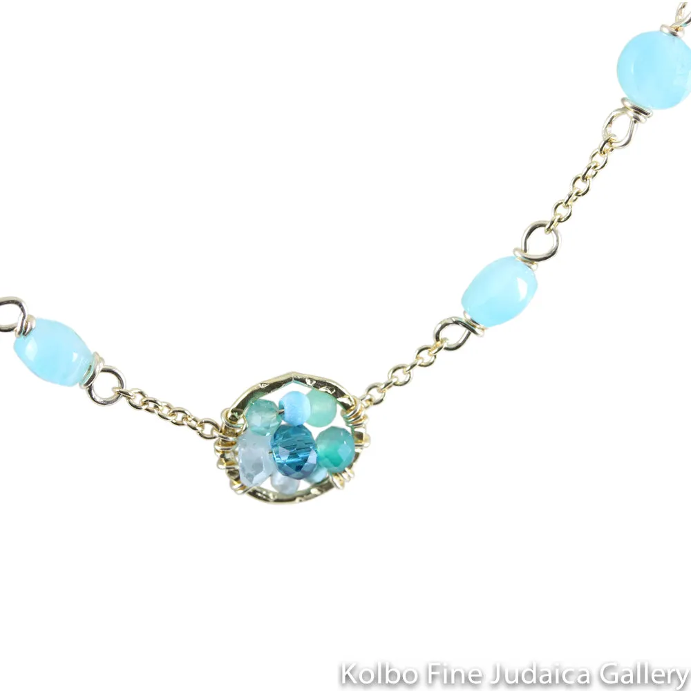 Necklace, Eight Amazonite Stones with Blue and Green Gem Mix, Gold-Filled