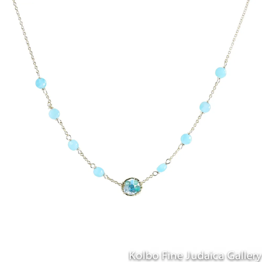 Necklace, Eight Amazonite Stones with Blue and Green Gem Mix, Gold-Filled