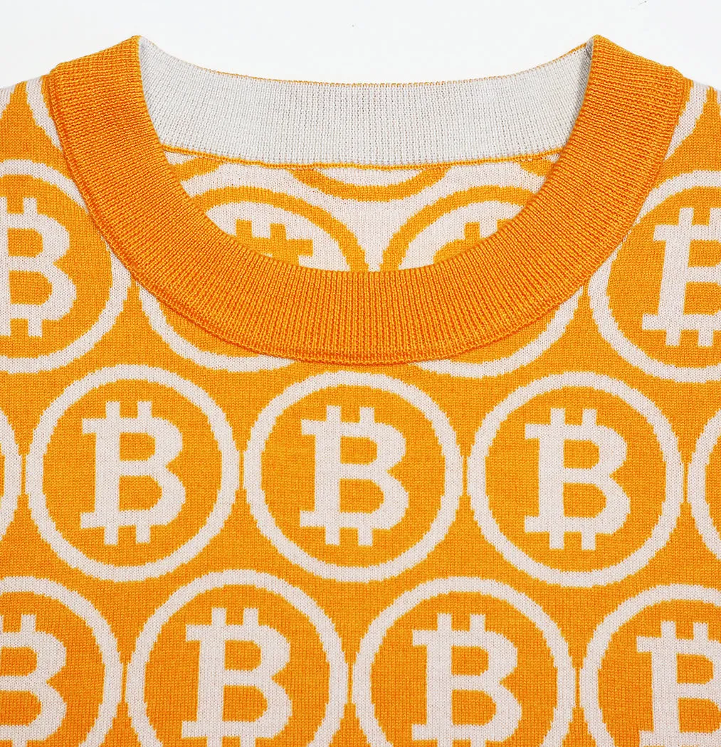 NEO BITCOIN MERINO CREW NECK PULLOVER ORANGE IVORY