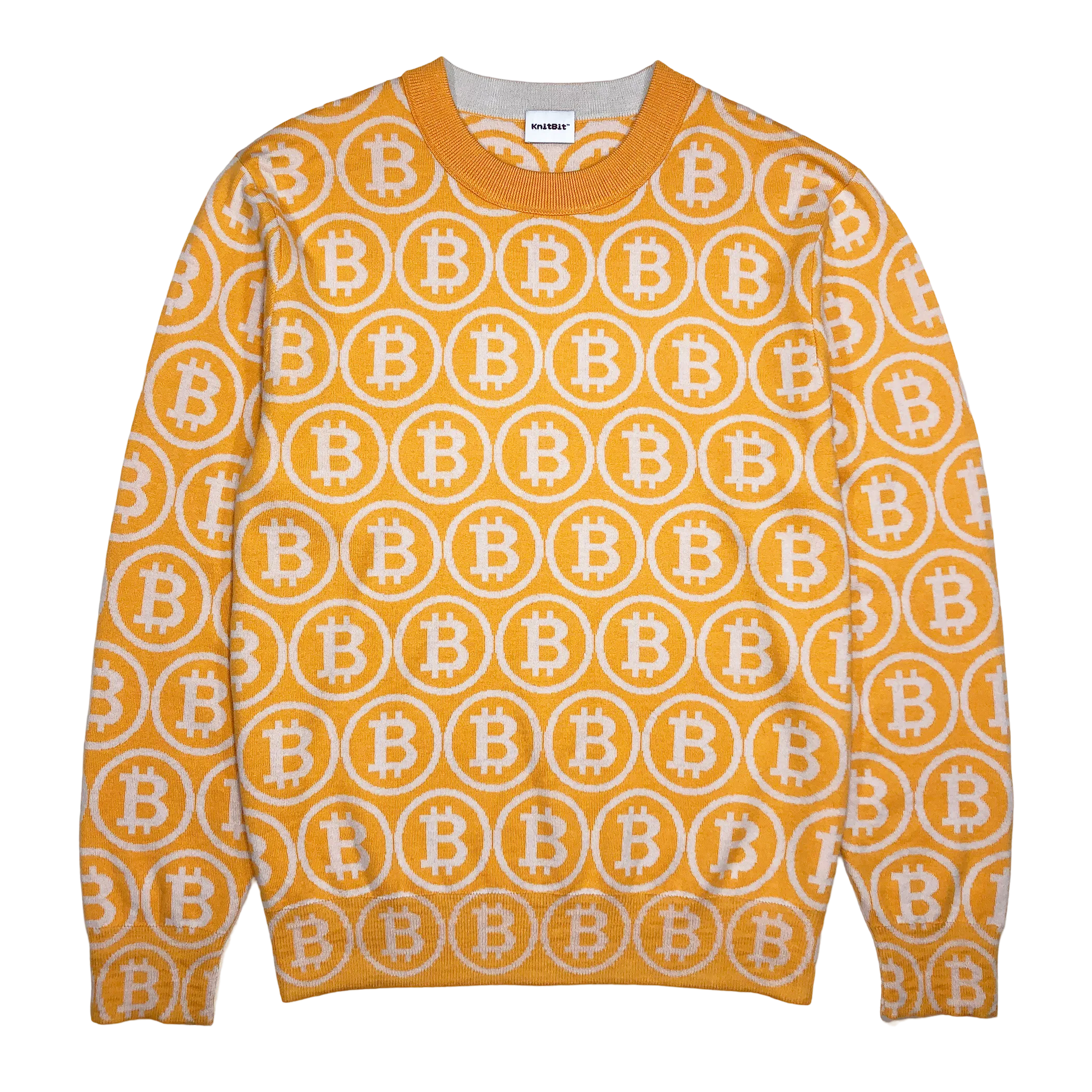 NEO BITCOIN MERINO CREW NECK PULLOVER ORANGE IVORY