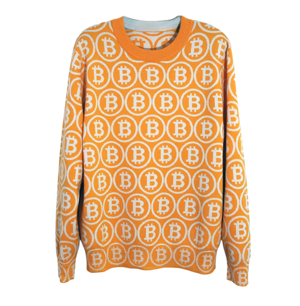 NEO BITCOIN MERINO CREW NECK PULLOVER ORANGE IVORY