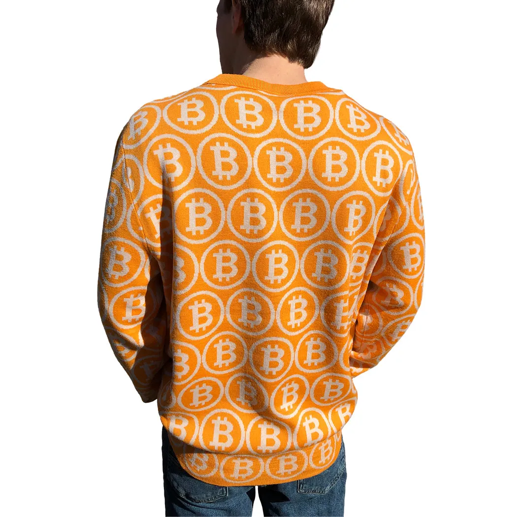 NEO BITCOIN MERINO CREW NECK PULLOVER ORANGE IVORY