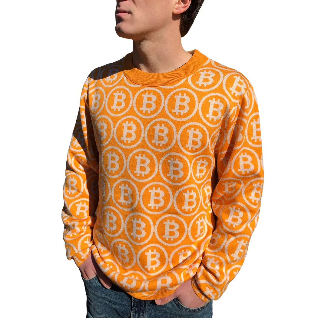 NEO BITCOIN MERINO CREW NECK PULLOVER ORANGE IVORY