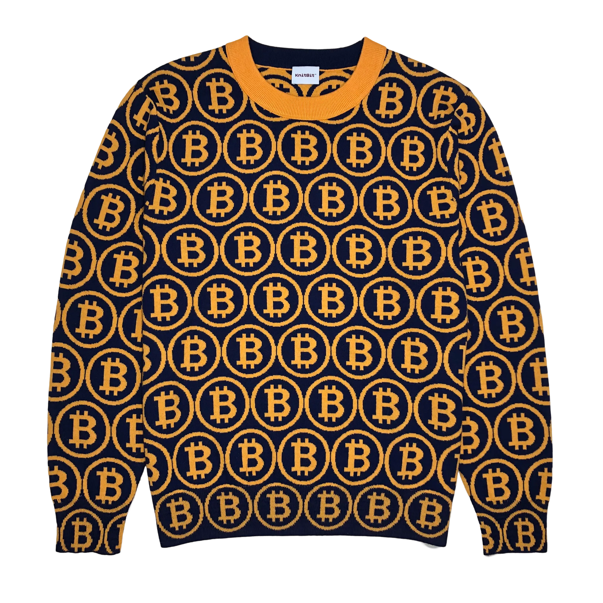 NEO BITCOIN MERINO CREW NECK PULLOVER ORANGE NAVY