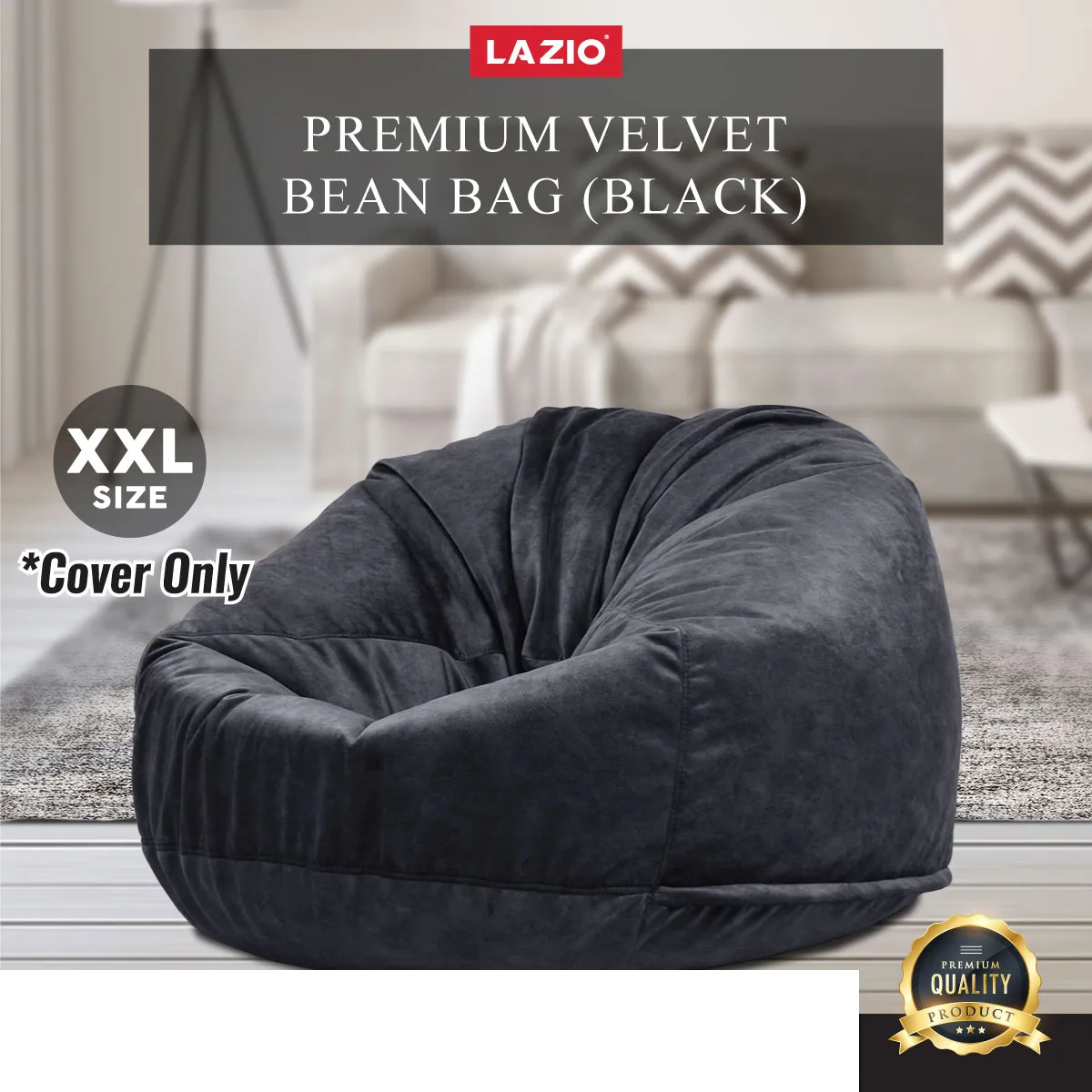 New 1 PC Black Velvet Bean Bag Cover Fully Washable without beans Soft Luxury Beanbag sacco chair cover Home Decor Bean Bag Cover Large Black velvet (COVER ONLY)