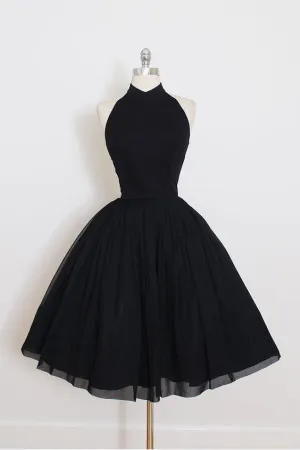 New A Line Black Chiffon Prom Dress Halter Homecoming Dress Short Mini Party Dress OK482