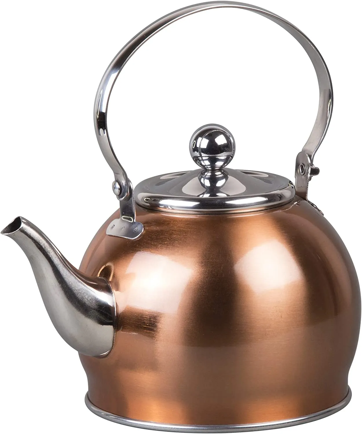 New Creative Home Royal Stainless Steel Tea Kettle with Folding Handle, Removable Infuser Basket Aluminum Capsulated Bottom for Even Heat Distribution, 1.0 Quart, Copper Finish