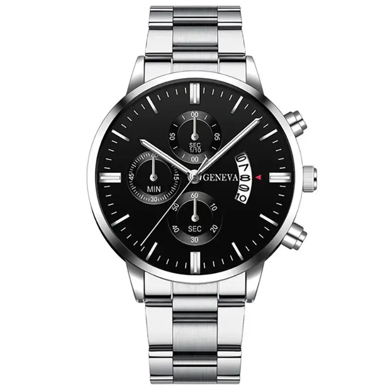 New Geneva Fashionable Black Face Stainless Steel Watch for Men