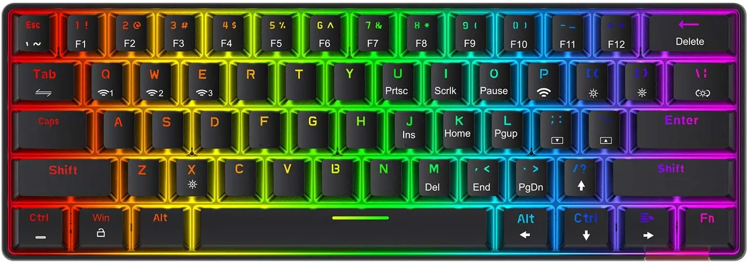 New Havit Wireless 60% Mechanical Keyboard 61 Keys Rainbow Backlit Keyboards Bluetooth 5.0/Type-C Wired Computer Keyboard with Red Switch for Multi-Devices PC Mac Laptop